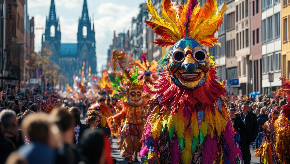 Parade Kölner Karneval, bunte Masken