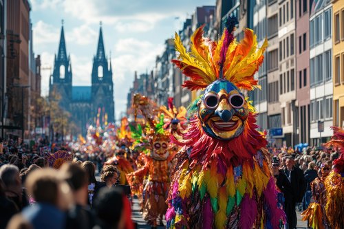 Parade Kölner Karneval, bunte Masken